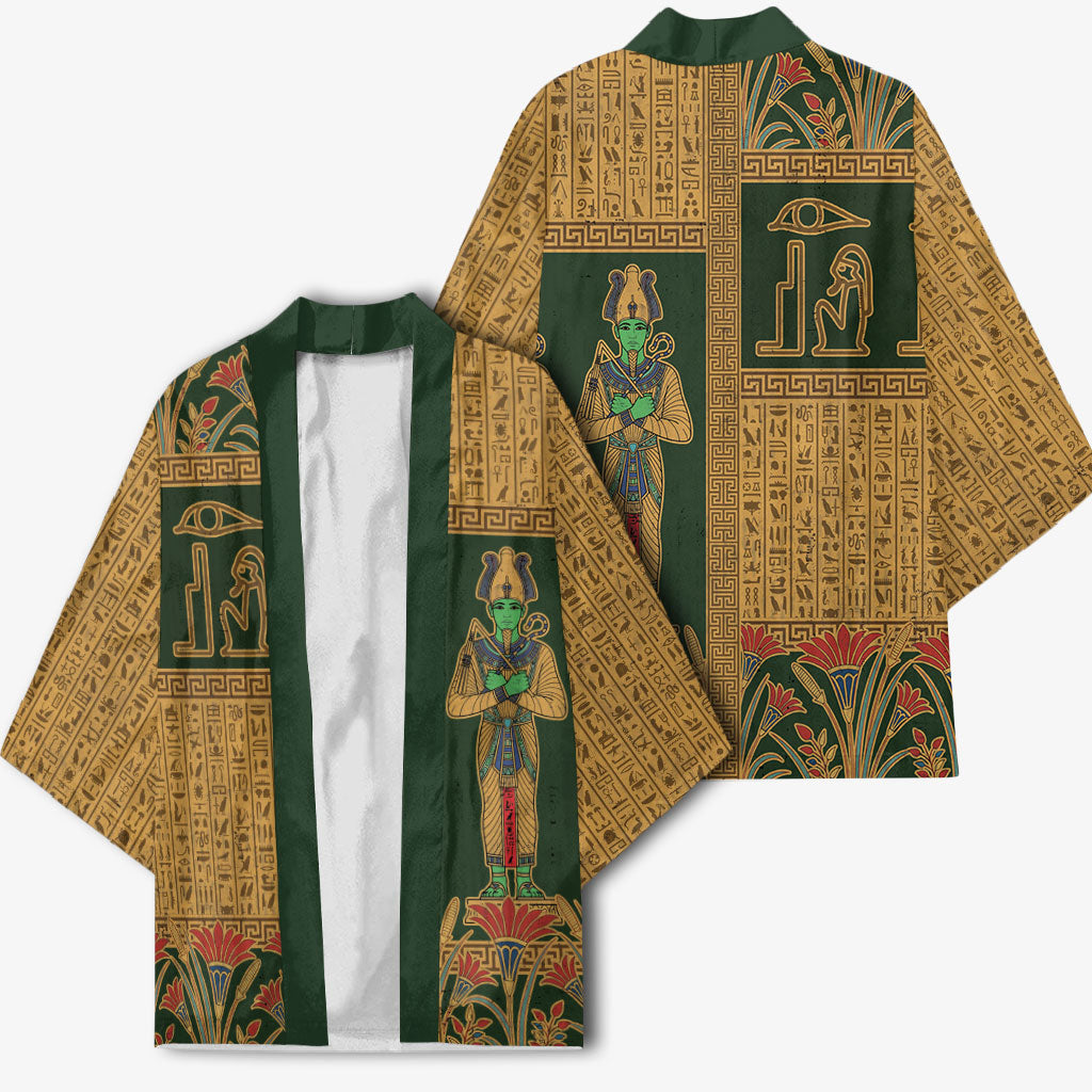 Egyptian God Osiris Kimono Green Pharaonic Hieroglyphic Patterns