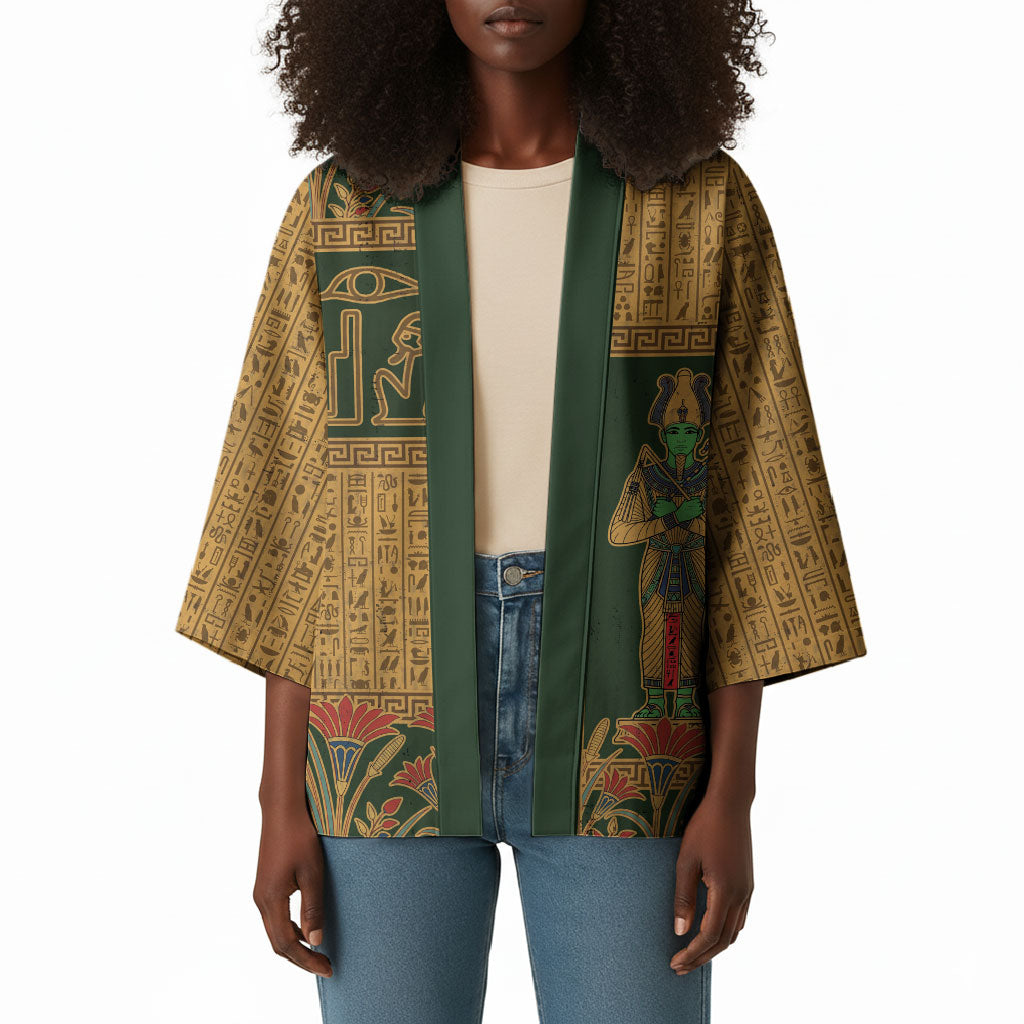 Egyptian God Osiris Kimono Green Pharaonic Hieroglyphic Patterns