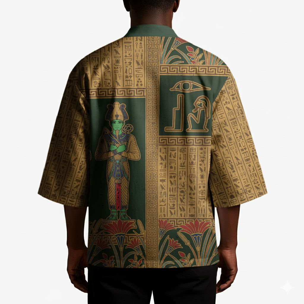 Egyptian God Osiris Kimono Green Pharaonic Hieroglyphic Patterns