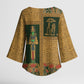 Egyptian God Osiris Kimono Sleeve Blouse Green Pharaonic Hieroglyphic Patterns