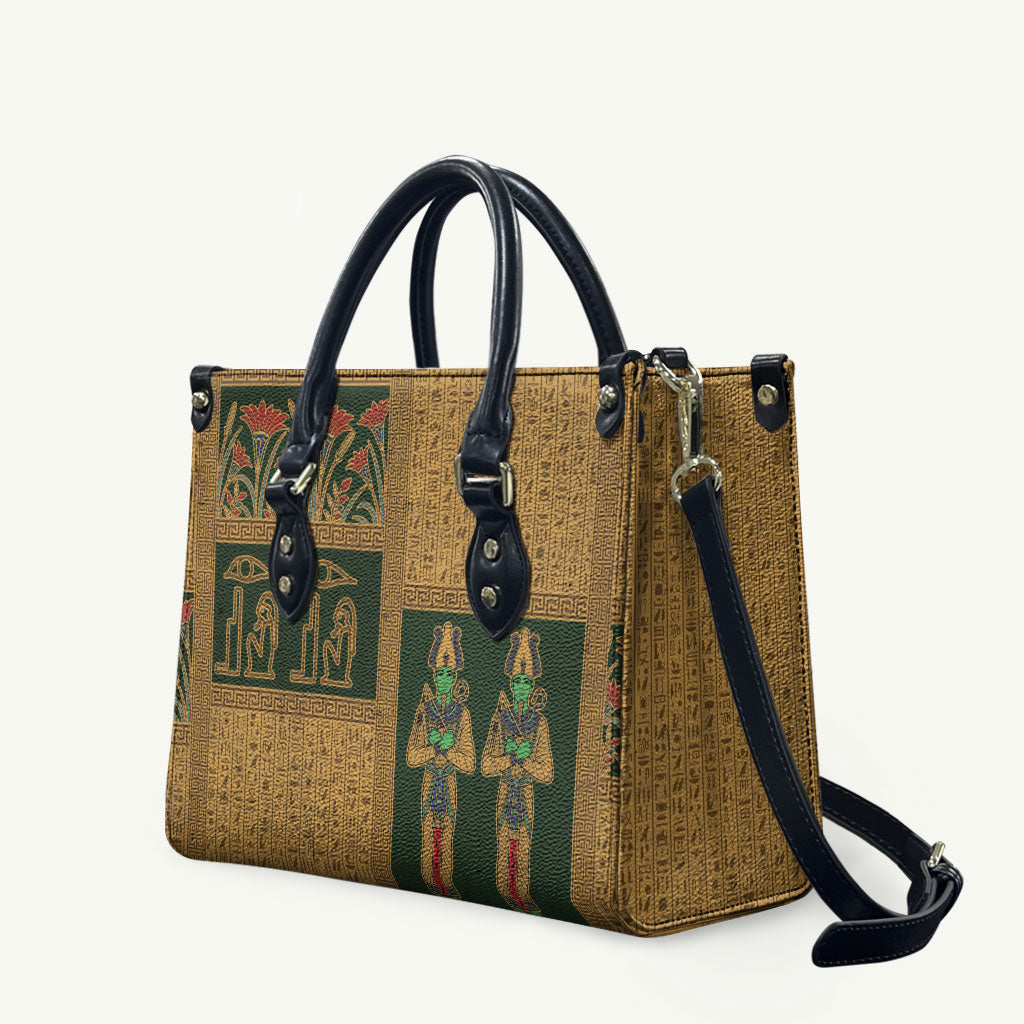 Egyptian God Osiris Leather Bag Green Pharaonic Hieroglyphic Patterns