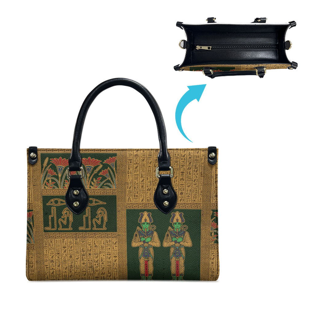 Egyptian God Osiris Leather Bag Green Pharaonic Hieroglyphic Patterns