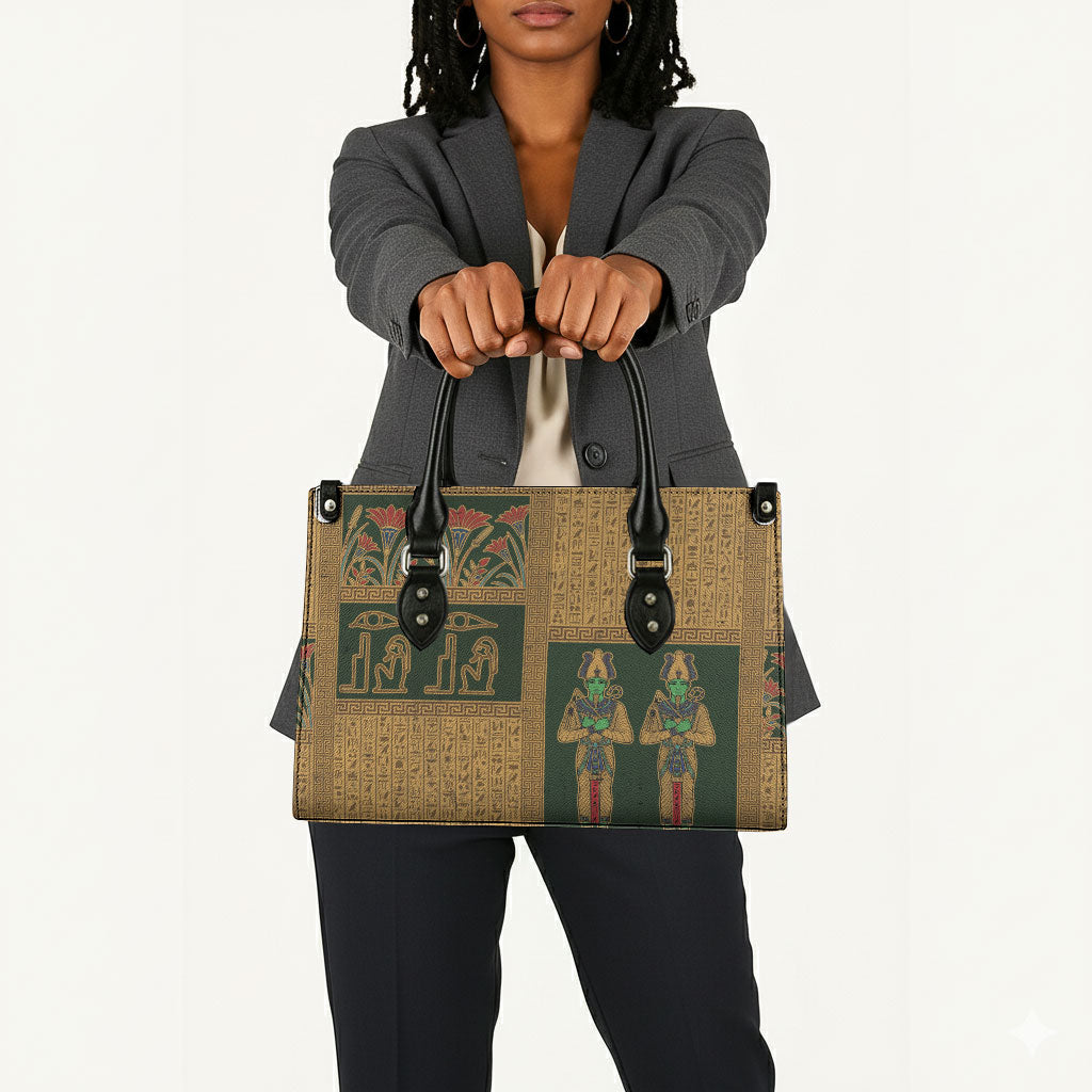 Egyptian God Osiris Leather Bag Green Pharaonic Hieroglyphic Patterns