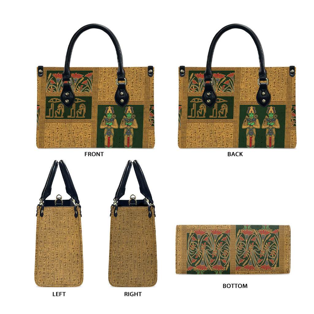 Egyptian God Osiris Leather Bag Green Pharaonic Hieroglyphic Patterns