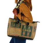 Egyptian God Osiris Leather Tote Bag Green Pharaonic Hieroglyphic Patterns