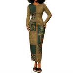 Egyptian God Osiris Long Sleeve Bodycon Dress Green Pharaonic Hieroglyphic Patterns