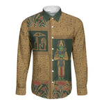 Egyptian God Osiris Long Sleeve Button Shirt Green Pharaonic Hieroglyphic Patterns