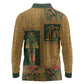 Egyptian God Osiris Long Sleeve Polo Shirt Green Pharaonic Hieroglyphic Patterns