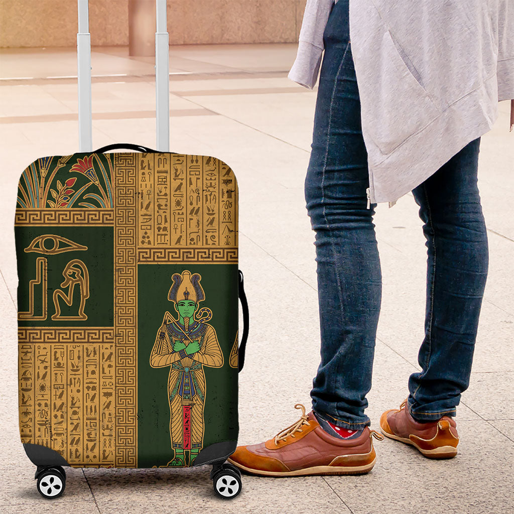 Egyptian God Osiris Luggage Cover Green Pharaonic Hieroglyphic Patterns