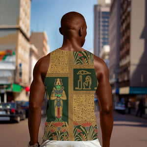 Egyptian God Osiris Men Tank Top Green Pharaonic Hieroglyphic Patterns