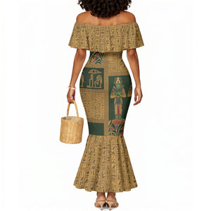 Egyptian God Osiris Mermaid Dress Green Pharaonic Hieroglyphic Patterns