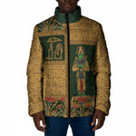 Egyptian God Osiris Padded Jacket Green Pharaonic Hieroglyphic Patterns