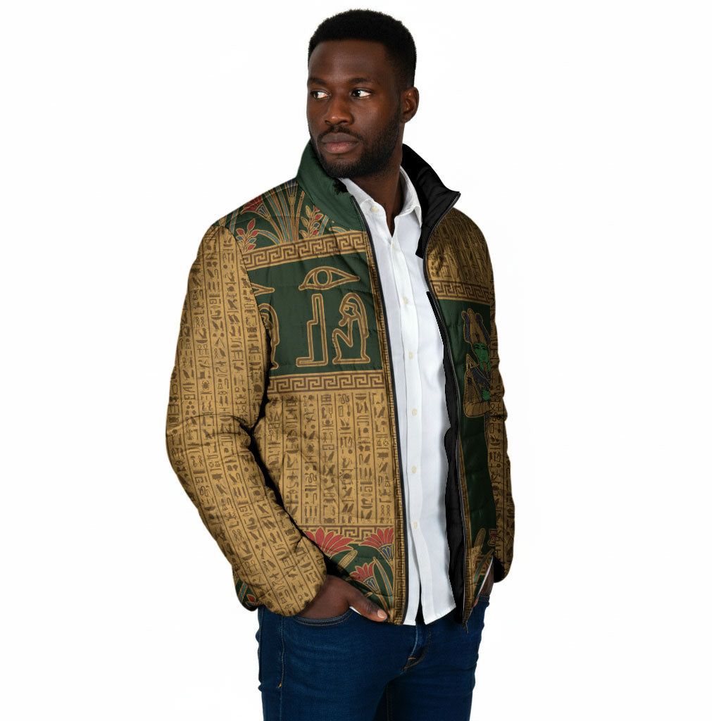 Egyptian God Osiris Padded Jacket Green Pharaonic Hieroglyphic Patterns