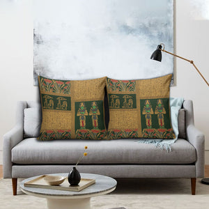 Egyptian God Osiris Pillow Cover Green Pharaonic Hieroglyphic Patterns