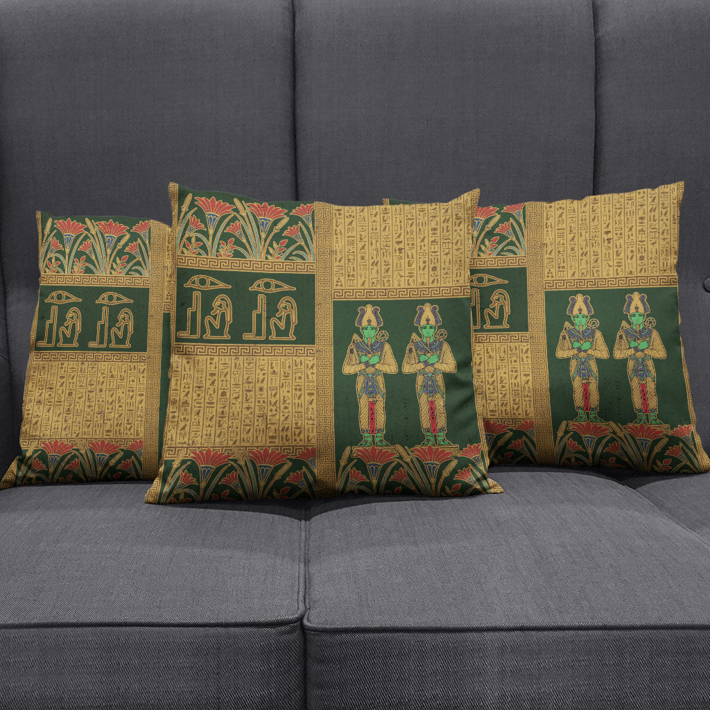Egyptian God Osiris Pillow Cover Green Pharaonic Hieroglyphic Patterns
