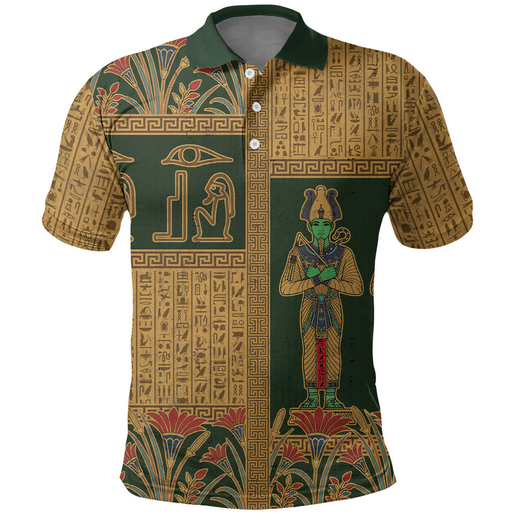 Egyptian God Osiris Polo Shirt Green Pharaonic Hieroglyphic Patterns