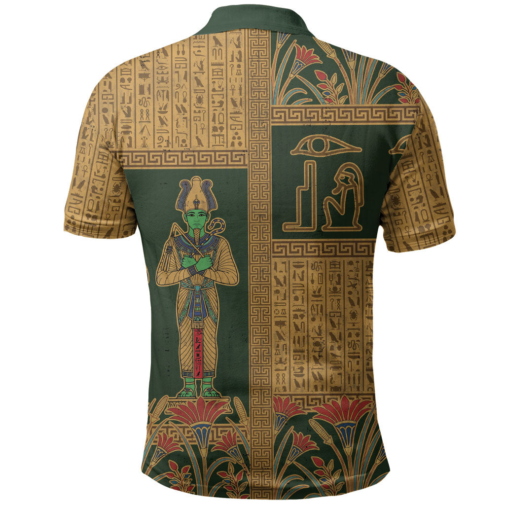 Egyptian God Osiris Polo Shirt Green Pharaonic Hieroglyphic Patterns