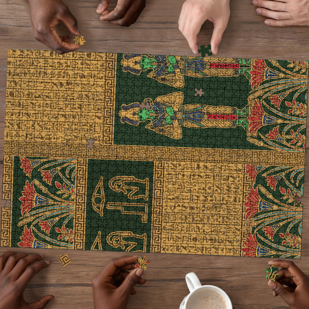 Egyptian God Osiris Puzzle Green Pharaonic Hieroglyphic Patterns