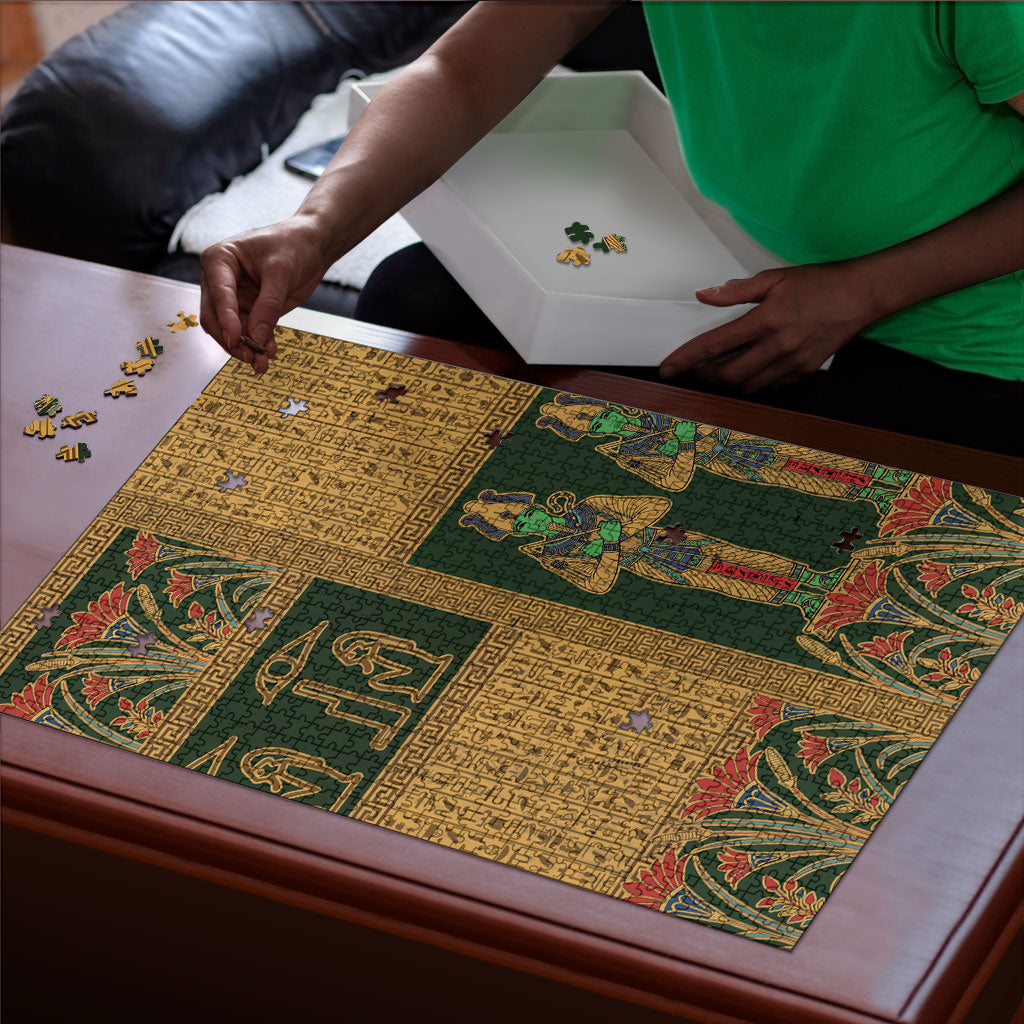 Egyptian God Osiris Puzzle Green Pharaonic Hieroglyphic Patterns