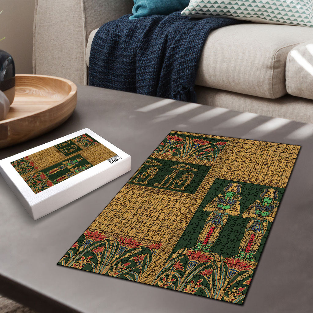 Egyptian God Osiris Puzzle Green Pharaonic Hieroglyphic Patterns