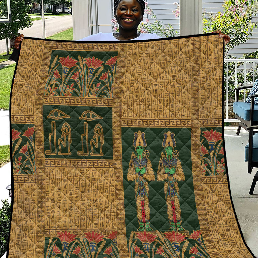 Egyptian God Osiris Quilt Green Pharaonic Hieroglyphic Patterns