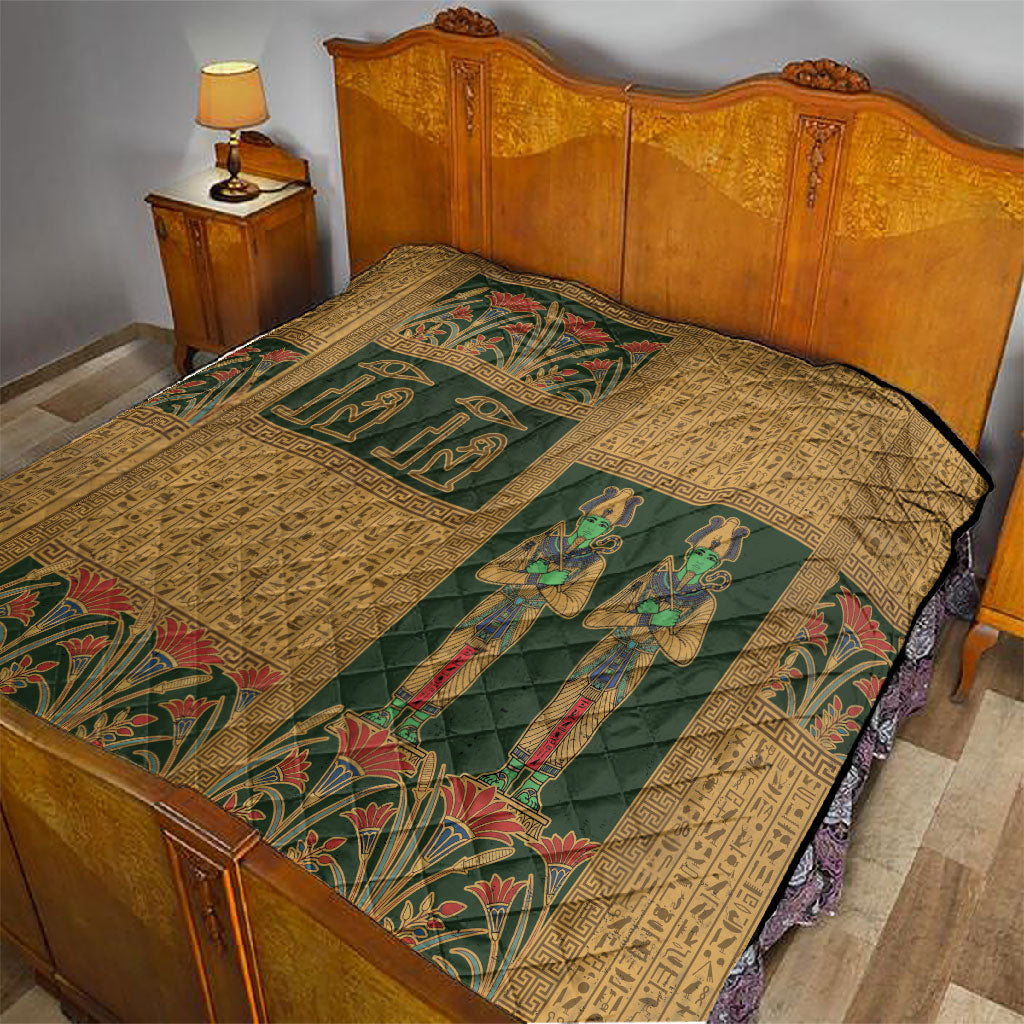 Egyptian God Osiris Quilt Green Pharaonic Hieroglyphic Patterns