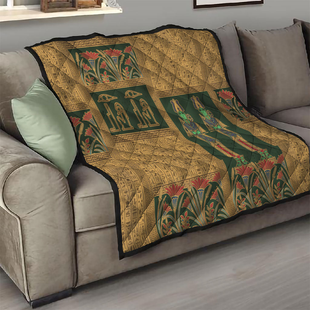 Egyptian God Osiris Quilt Green Pharaonic Hieroglyphic Patterns