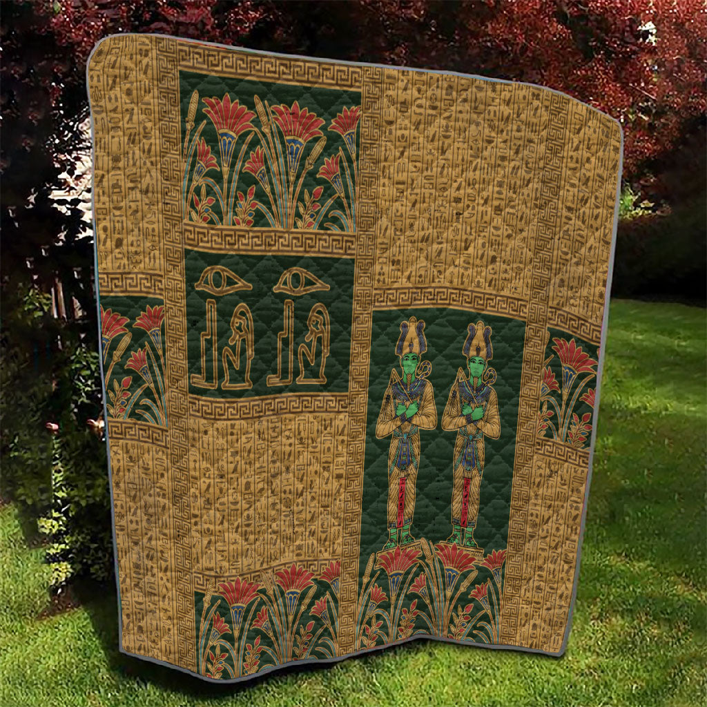 Egyptian God Osiris Quilt Green Pharaonic Hieroglyphic Patterns