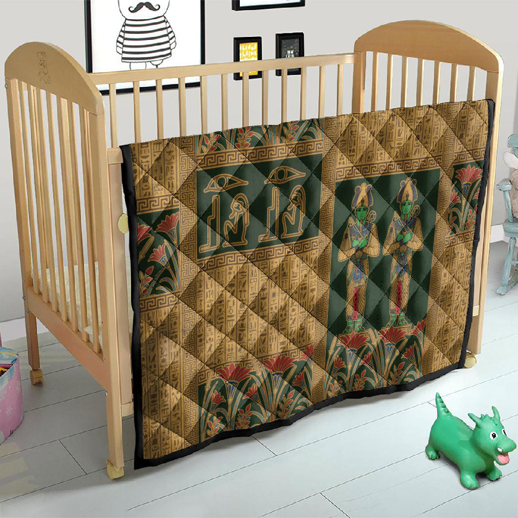 Egyptian God Osiris Quilt Green Pharaonic Hieroglyphic Patterns