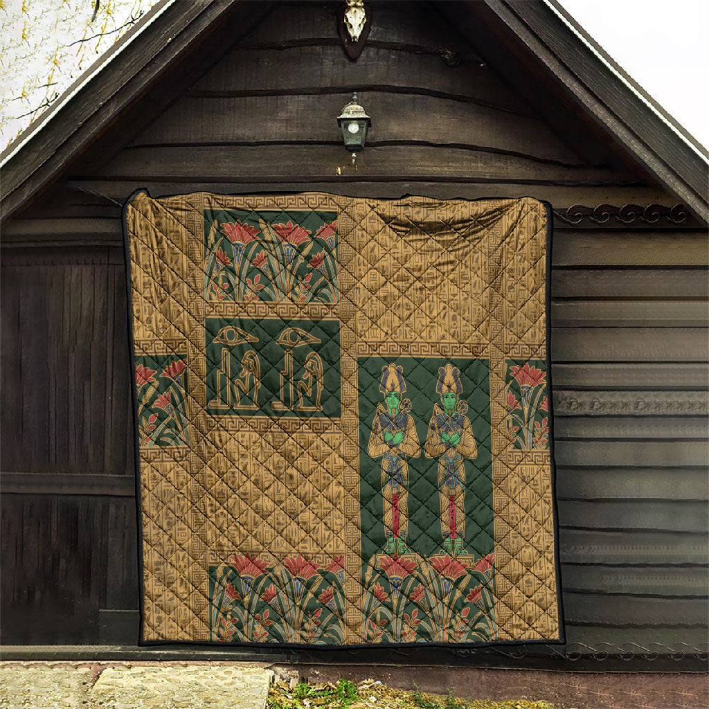 Egyptian God Osiris Quilt Green Pharaonic Hieroglyphic Patterns