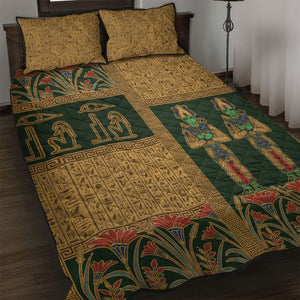 Egyptian God Osiris Quilt Bed Set Green Pharaonic Hieroglyphic Patterns