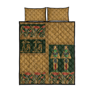 Egyptian God Osiris Quilt Bed Set Green Pharaonic Hieroglyphic Patterns