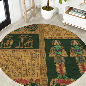 Egyptian God Osiris Round Carpet Green Pharaonic Hieroglyphic Patterns
