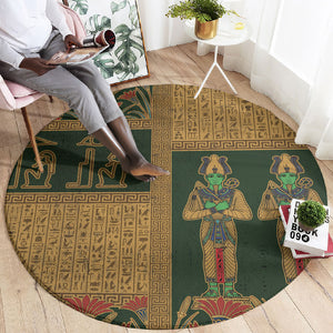 Egyptian God Osiris Round Carpet Green Pharaonic Hieroglyphic Patterns