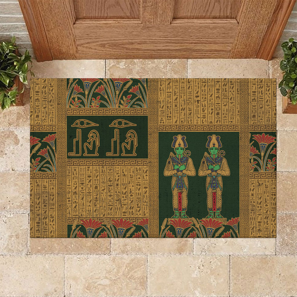Egyptian God Osiris Rubber Doormat Green Pharaonic Hieroglyphic Patterns