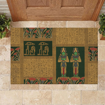 Egyptian God Osiris Rubber Doormat Green Pharaonic Hieroglyphic Patterns