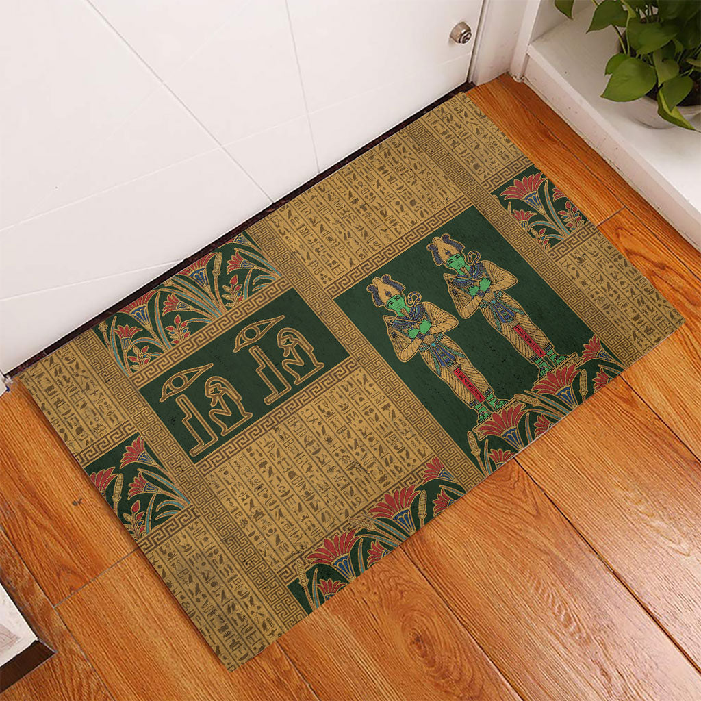 Egyptian God Osiris Rubber Doormat Green Pharaonic Hieroglyphic Patterns