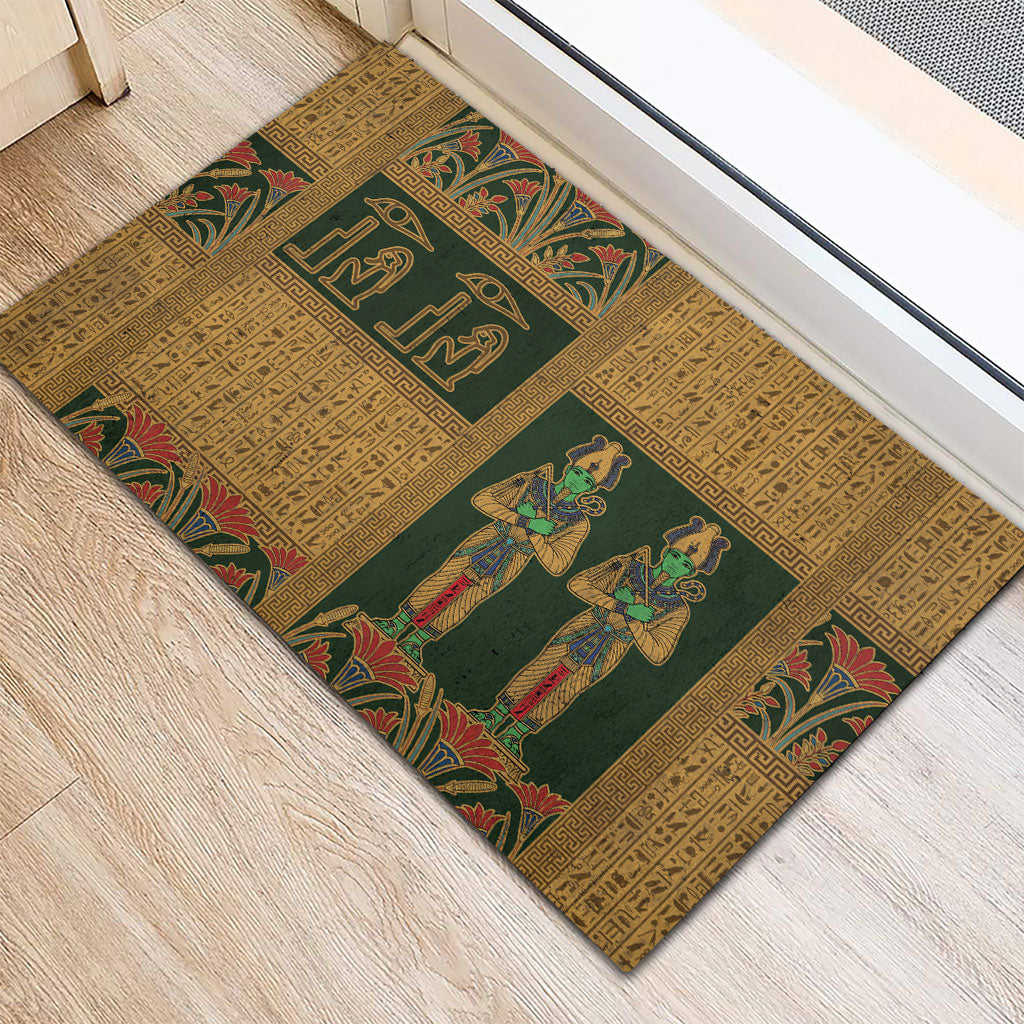 Egyptian God Osiris Rubber Doormat Green Pharaonic Hieroglyphic Patterns