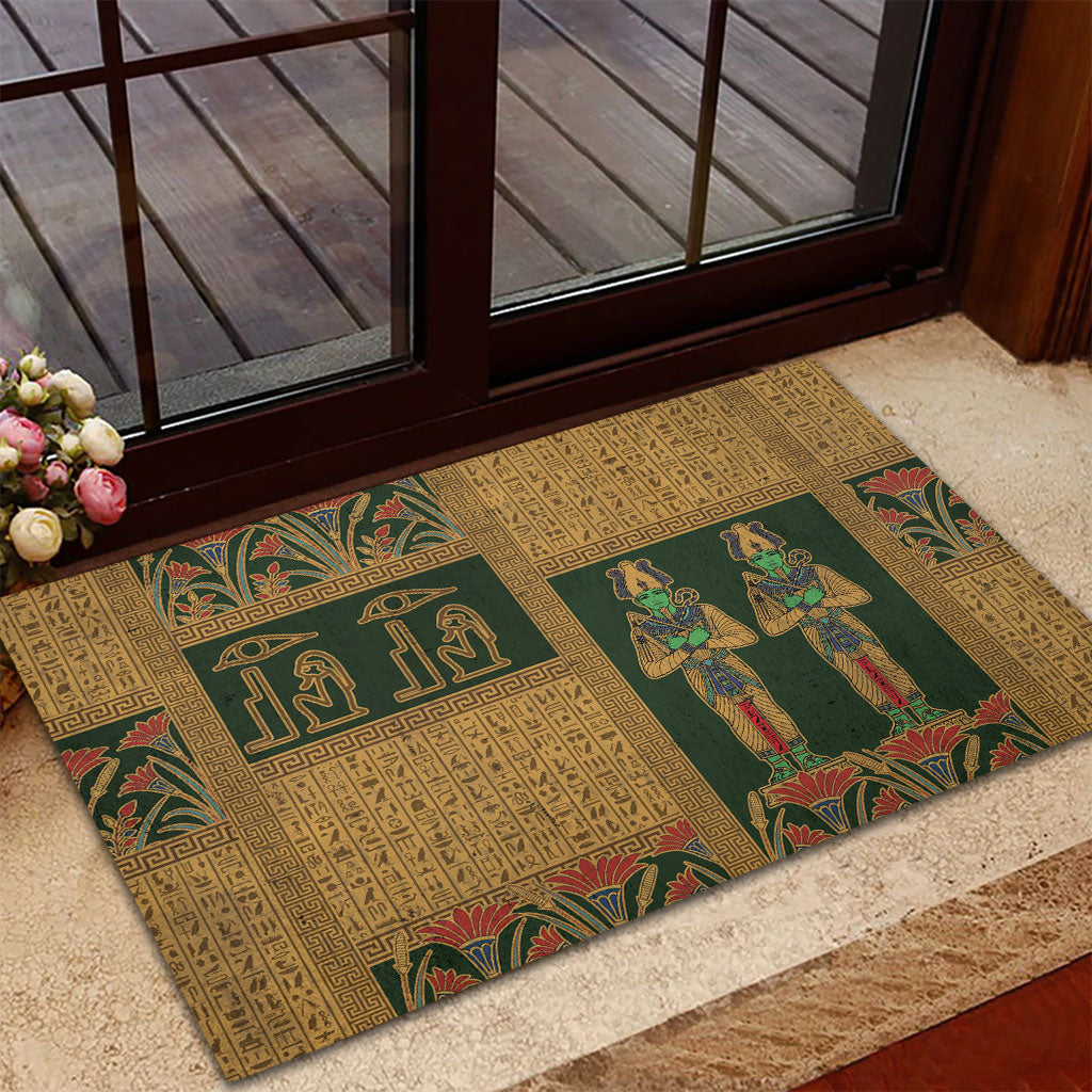 Egyptian God Osiris Rubber Doormat Green Pharaonic Hieroglyphic Patterns