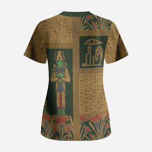 Egyptian God Osiris Scrub Top Green Pharaonic Hieroglyphic Patterns