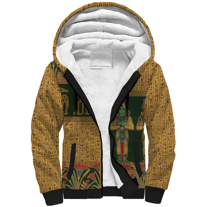 Egyptian God Osiris Sherpa Hoodie Green Pharaonic Hieroglyphic Patterns