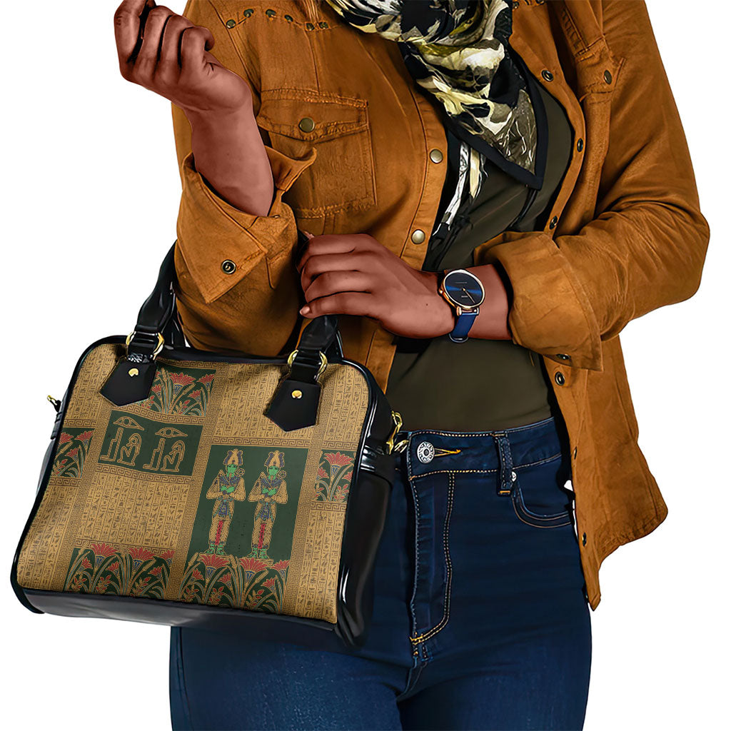 Egyptian God Osiris Shoulder Handbag Green Pharaonic Hieroglyphic Patterns