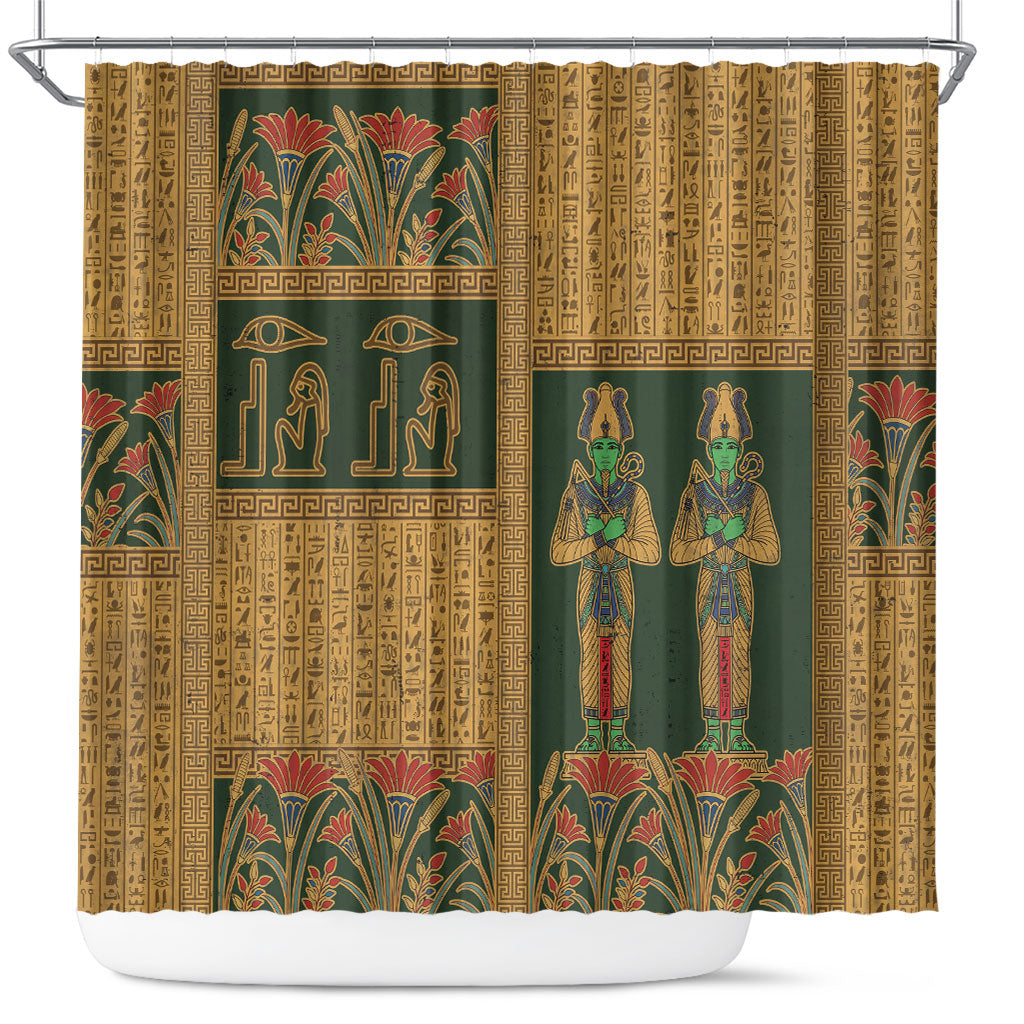 Egyptian God Osiris Shower Curtain Green Pharaonic Hieroglyphic Patterns