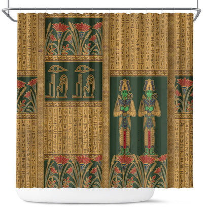 Egyptian God Osiris Shower Curtain Green Pharaonic Hieroglyphic Patterns