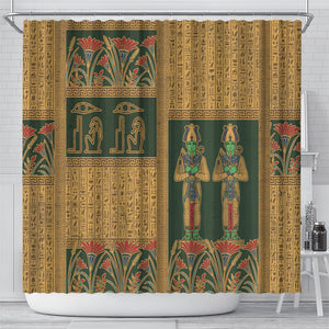 Egyptian God Osiris Shower Curtain Green Pharaonic Hieroglyphic Patterns