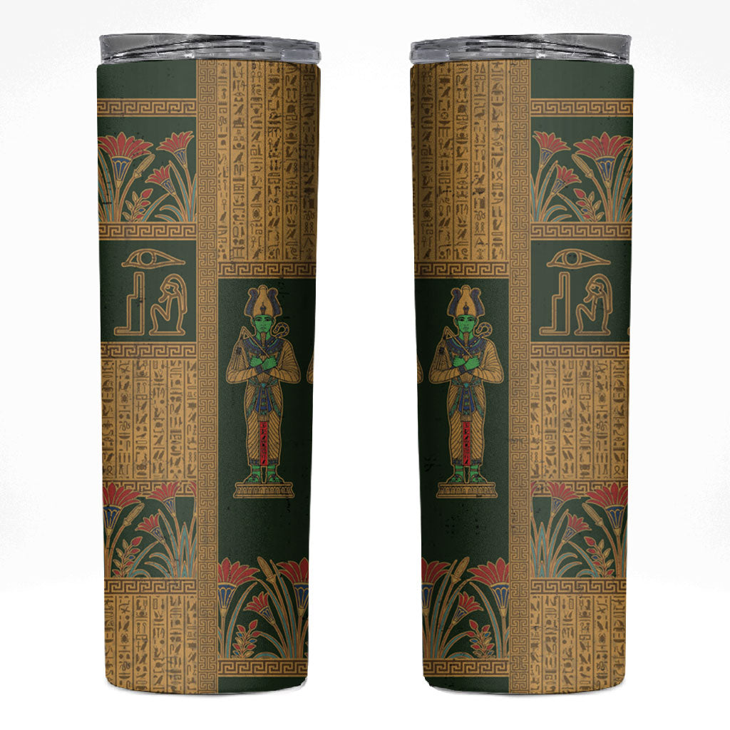 Egyptian God Osiris Skinny Tumbler Green Pharaonic Hieroglyphic Patterns
