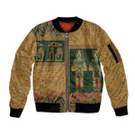 Egyptian God Osiris Sleeve Zip Bomber Jacket Green Pharaonic Hieroglyphic Patterns