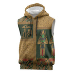 Egyptian God Osiris Sleeveless Hoodie Green Pharaonic Hieroglyphic Patterns
