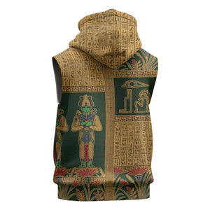 Egyptian God Osiris Sleeveless Hoodie Green Pharaonic Hieroglyphic Patterns
