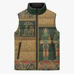 Egyptian God Osiris Sleeveless Puffer Jacket Green Pharaonic Hieroglyphic Patterns